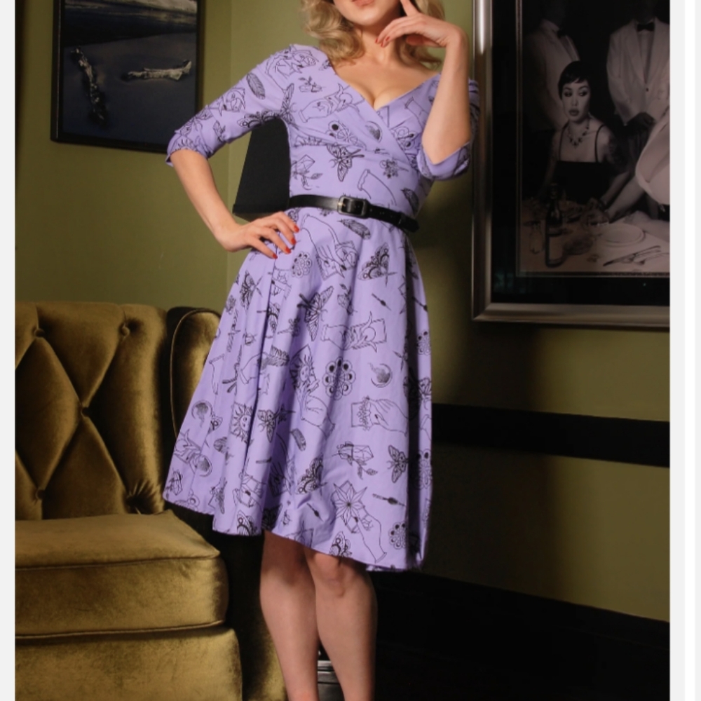 EUC Pinup Girl Lavender Stregharia print Erin w/o Belt